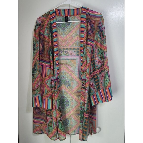 LAUNDRY by Shelli Segal One Size Swim Coverup Open Sheer Kimono Boho Festival - Picture 2 of 8
